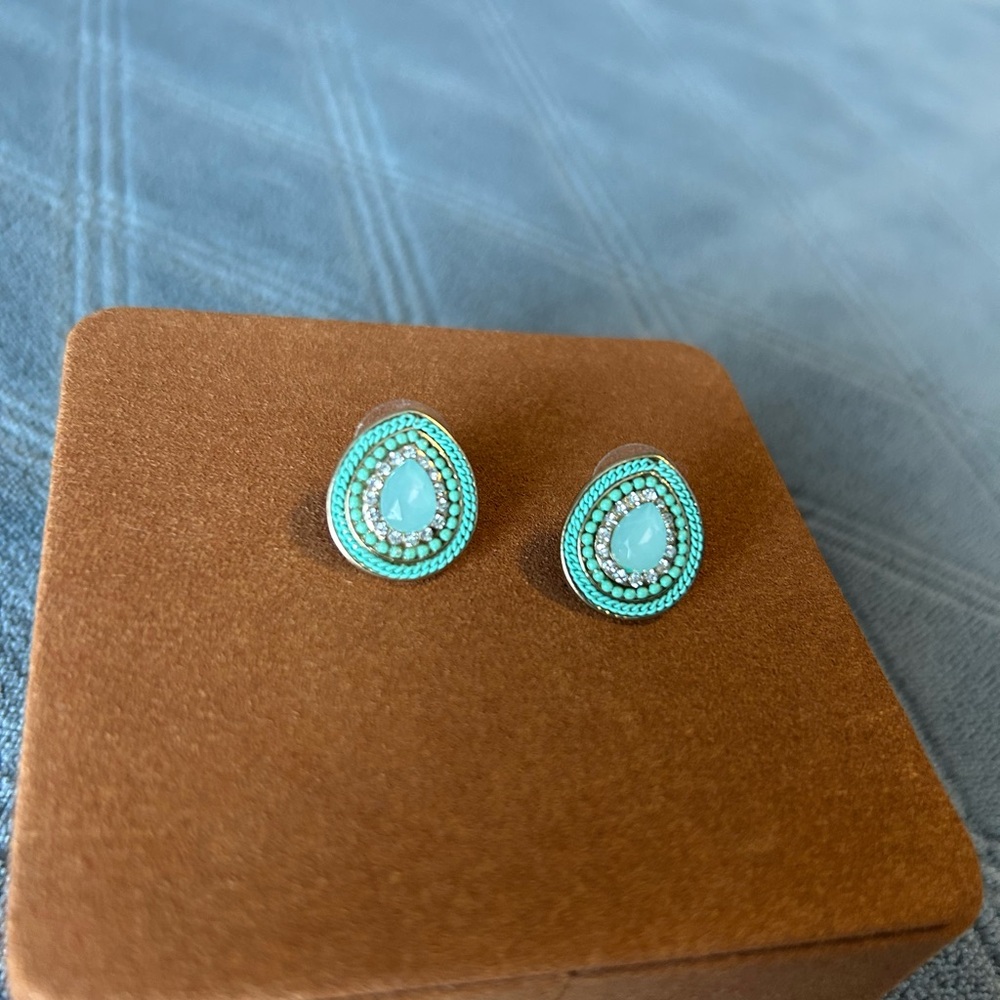 Turquoise Beaded Earrings with Clear Backings